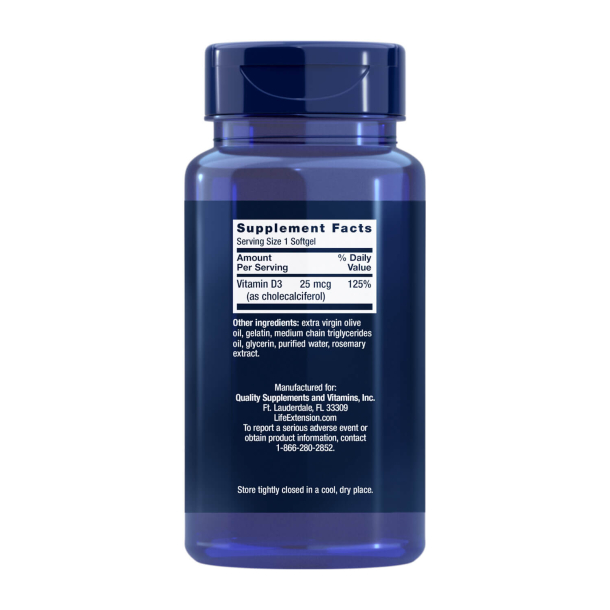 Vitamin D3 | 25 mcg (1.000 IU) | 250 softgels