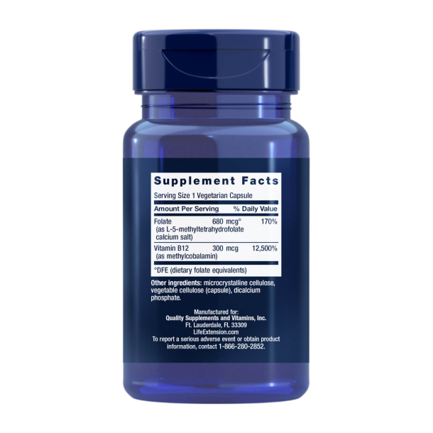 Folat &amp; Vitamin B12 | 90 veganske kapsler | Hjerte- og hjernesundhed