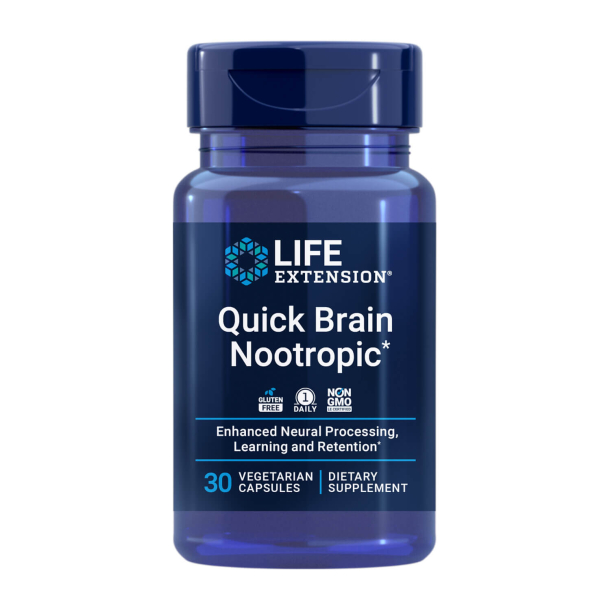 Quick Brain Nootropic | 30 vegetariske kapsler | Mental årvågenhed og nøjagtighed