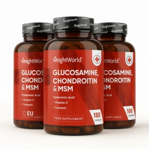 Glucosamin & Chondroitin | 3 x 180 kapsler | Hyaluronsyre, C-vitamin og gurkemeje