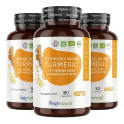Organiczna kurkuma, imbir i czarny pieprz | 3 x 180 kapsu&#322;ek | Suplement diety na stawy i skr&#281;