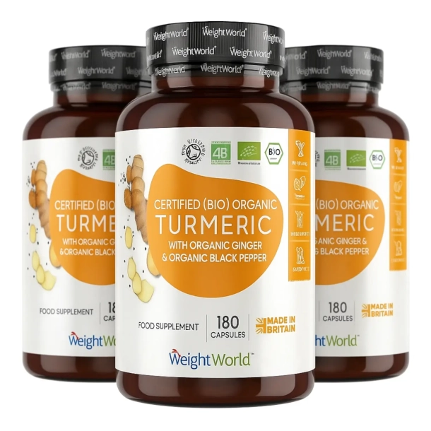 Organiczna kurkuma, imbir i czarny pieprz | 3 x 180 kapsu&#322;ek | Suplement diety na stawy i skr&#281;