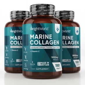 Marine Kollagen + C-vitamin 1800 mg | 3 x 180 tabletter | Kollagen-tilskud til anti-aging