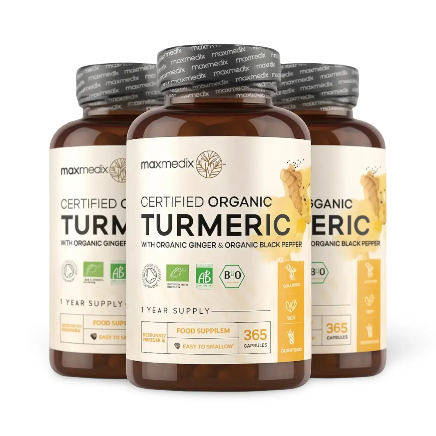 kologisk Gurkemeje med Ingefr & Sort Peber | 3 x 365 kapsler | Kosttilskud til hud & led