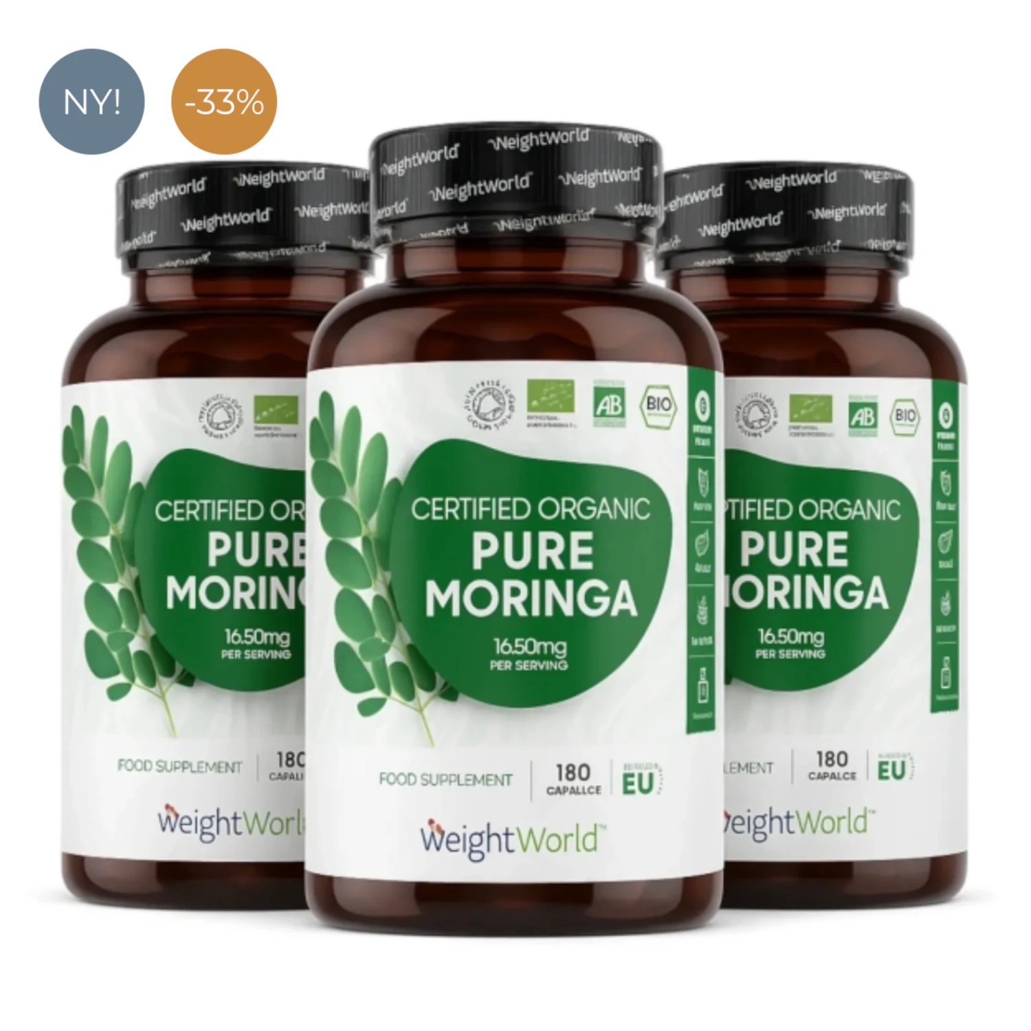 kologiske Moringa Kapsler | 3 x 180 stk | Superfood til blodtryk og kolesterol