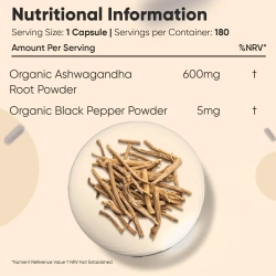 Organiczna ashwagandha z czarnym pieprzem | 180 Kapsu&#322;ek | Dobre samopoczucie