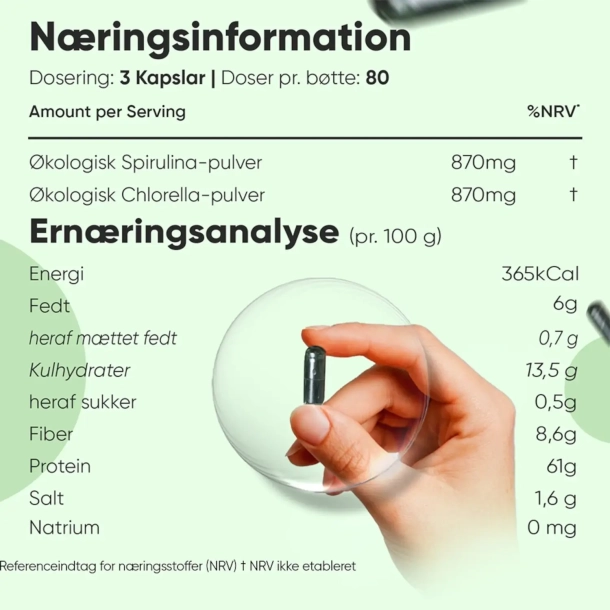 kologisk Spirulina &amp; Chlorella  | 240 kapsler | Vegansk Omega-3