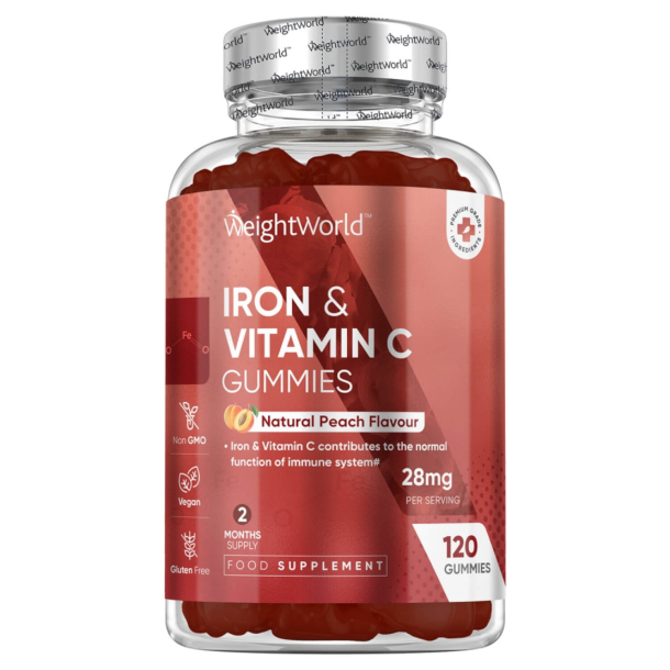 Jern + C-vitamin Gummies | 120 stk | Jerntilskud til energi og immunforsvar