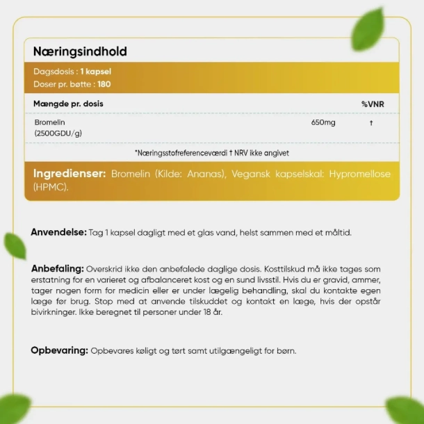 Bromelain 650mg | 180 kapsler | Ford�jelsesenzymer
