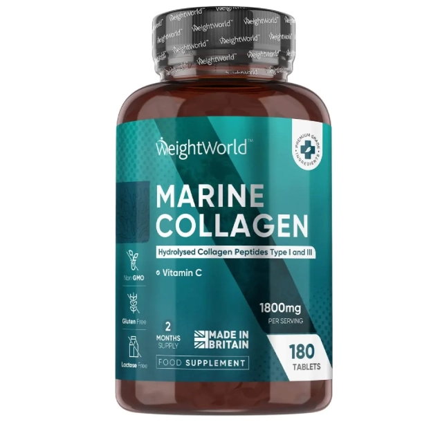 Marine Kollagen + C-vitamin 1800 mg | 180 tabletter | Kollagen-tilskud til anti-aging