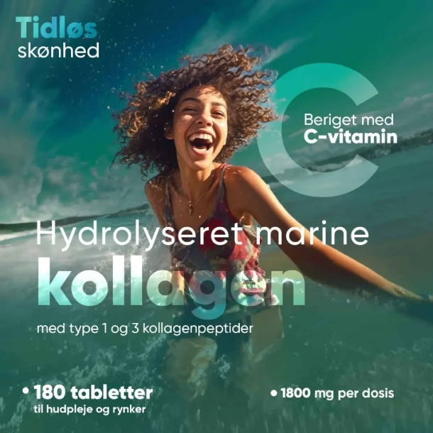 Marine Kollagen + C-vitamin 1800 mg | 180 tabletter | Kollagen-tilskud til anti-aging