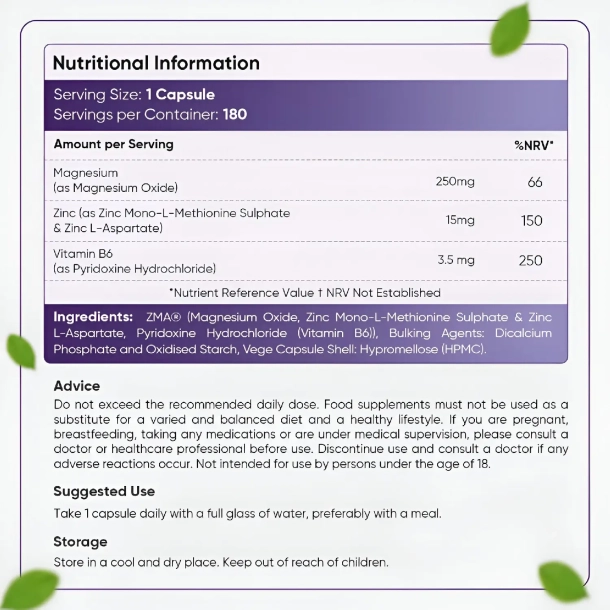ZMA-kapsler | 180 kapsler | Til muskler og energi