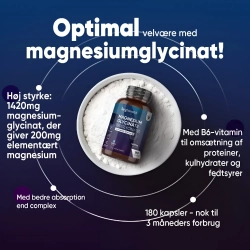 Magnesium Glycinate 1420mg l 180 kapsler l Til energi, nervesystem og muskler