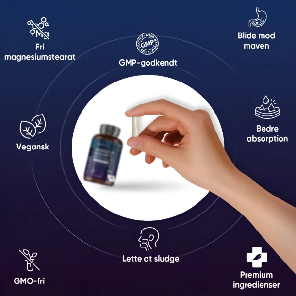 Magnesium Glycinate 1420mg l 180 kapsler l Til energi, nervesystem og muskler