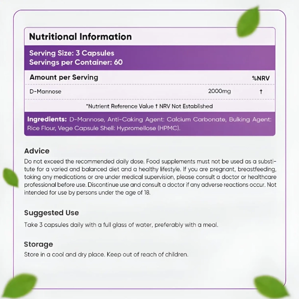 D-Manose 2000 mg | 180 kapsler | Til urinvejene