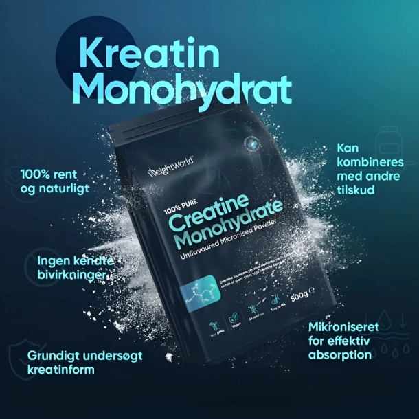Kreatinpulver (Monohydrat) | 3 x 500g | Rent kreatinpulver til muskelopbygning
