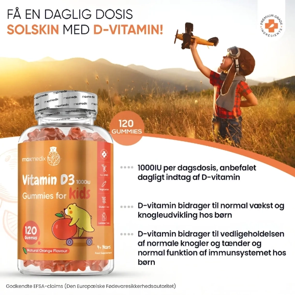 Brne D3-Vitamin Vingummier | 120 stk | Til immunforsvar, knogler og vkst