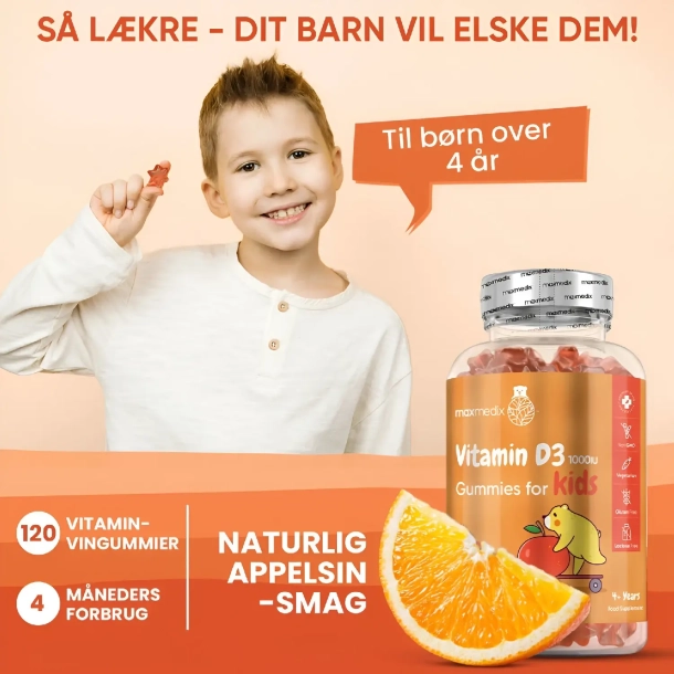 Brne D3-Vitamin Vingummier | 120 stk | Til immunforsvar, knogler og vkst