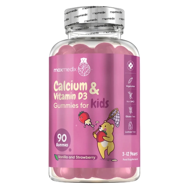 Kalk + D3-vitamin til Brn | 90 vingummier | Med smag af jordbr og vanilje