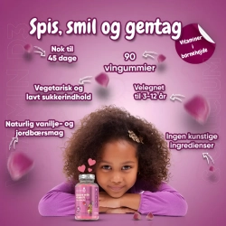 Kalk + D3-vitamin til Brn | 90 vingummier | Med smag af jordbr og vanilje