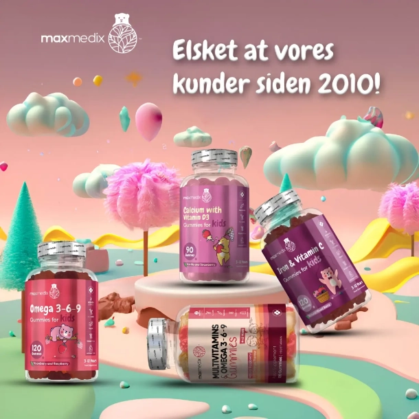 Kalk + D3-vitamin til Brn | 90 vingummier | Med smag af jordbr og vanilje