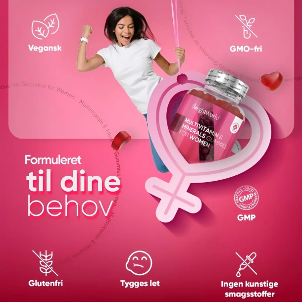 Multivitamin Vingummier til kvinder | 90 stk | Med 15 essentielle nringsstoffer