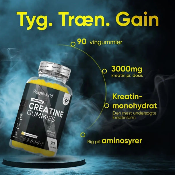 Kreatin Vingummier 3000 mg | 90 stk | Til muskelvkst og prstation