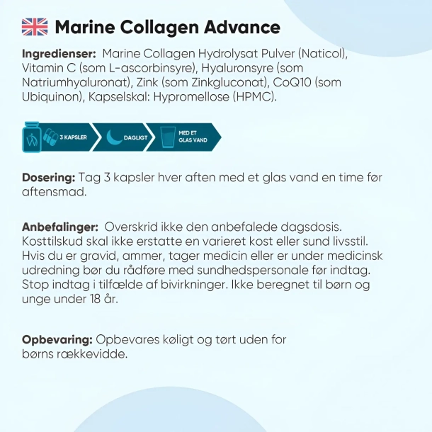 Marine Collagen Advanced | Hyaluronsyre, C-vitamin og CoQ10 | 3 x 120 stk