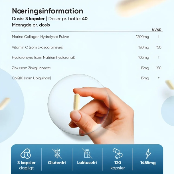 Marine Collagen Advanced | Hyaluronsyre, C-vitamin og CoQ10 | 3 x 120 stk