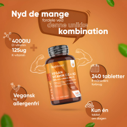Vitamin D3 + K2 | 3 x 240 tabletter | 4000 IE + 150 &mu;g