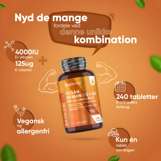 Vitamin D3 + K2 | 3 x 240 tabletter | 4000 IE + 150 &mu;g