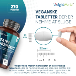 Kreatin Monohydrat | 270 stk | Muskelopbyggende kosttilskud