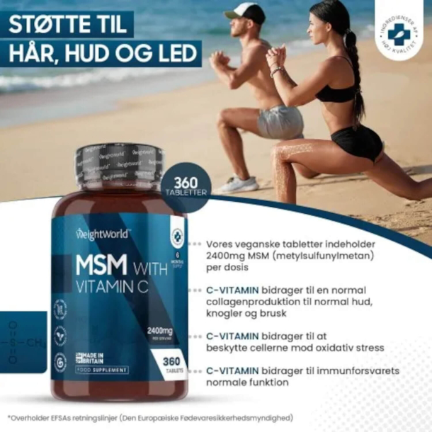 MSM med C-vitamin | 3 x 360 Tabletter | Tilskud til knogler og led
