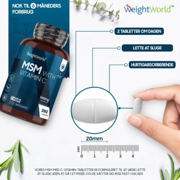 MSM med C-vitamin | 3 x 360 Tabletter | Tilskud til knogler og led
