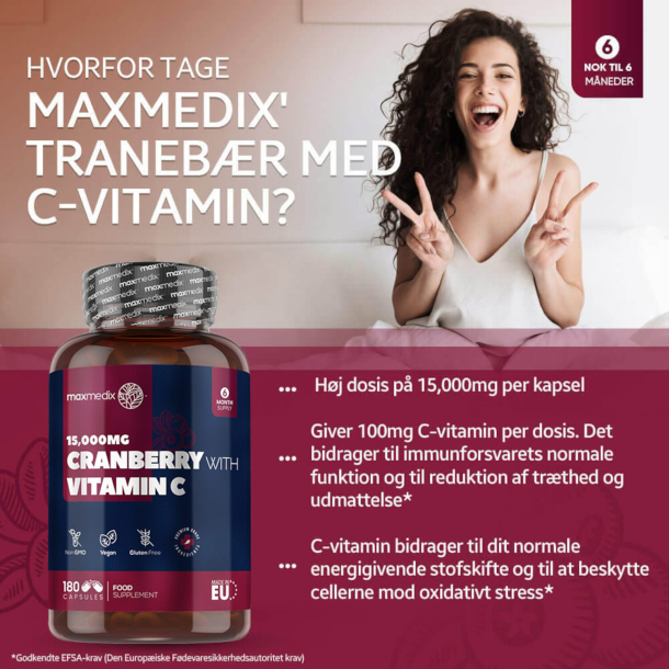 Tranebr med C-vitamin | 180 kapsler | Tranebr til urinvejene