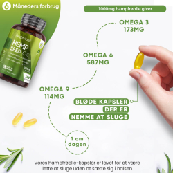 Hampefrolie 1000 mg | 180 kapsler | Med Omega 3, 6 og 9
