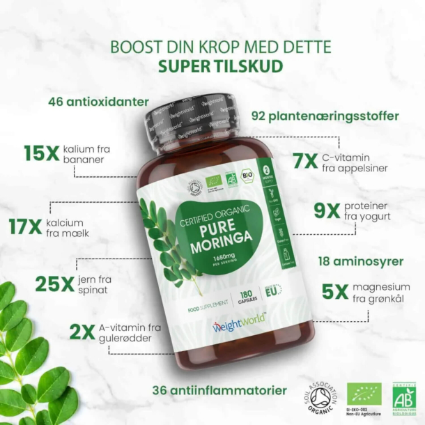 kologiske Moringa Kapsler | 3 x 180 stk | Superfood til blodtryk og kolesterol