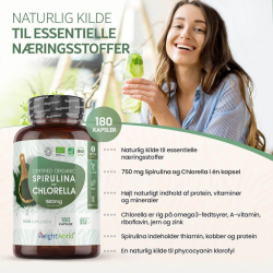 kologisk Spirulina &amp; Chlorella  | 180 kapsler | Vegansk Omega-3