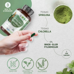 kologisk Spirulina &amp; Chlorella  | 180 kapsler | Vegansk Omega-3