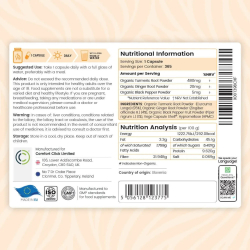 Organiczna kurkuma z imbirem i czarnym pieprzem | 365 kapsu&#322;ek | Suplement diety dla skry i staww