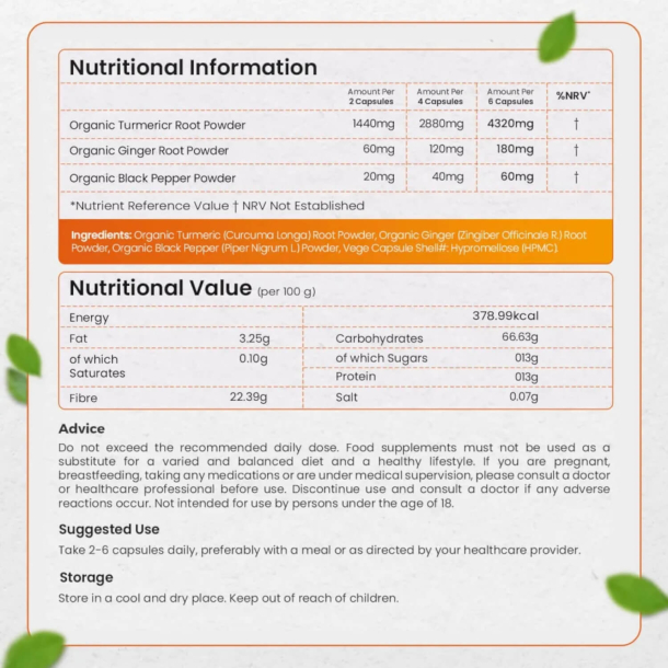 Organiczna kurkuma, imbir i czarny pieprz | 3 x 180 kapsu&#322;ek | Suplement diety na stawy i skr&#281;