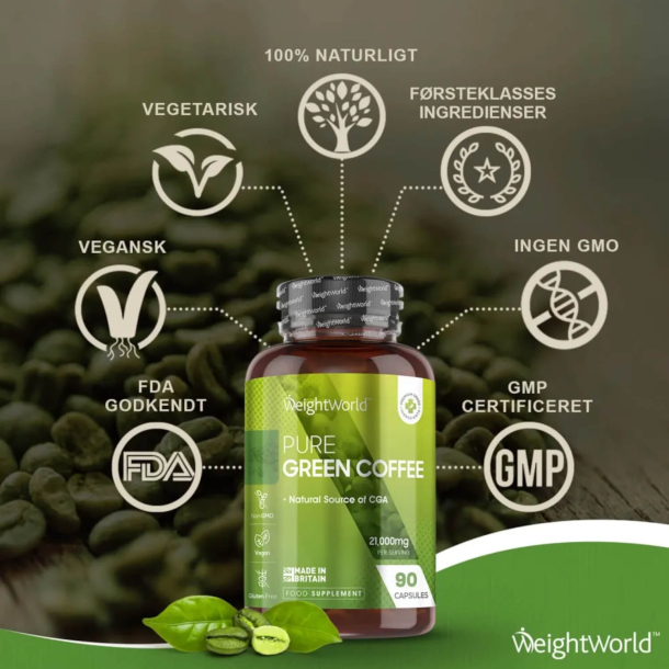 Grn Kaffe | 3 x 90 kapsler | Koffeinpiller til stofskifte og energi