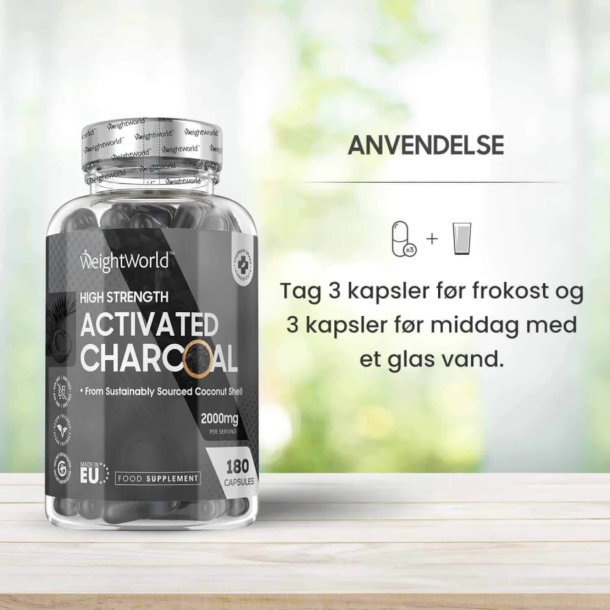 Aktivt Kul Tabletter | 3 x 180 Kapsler | 2000 mg