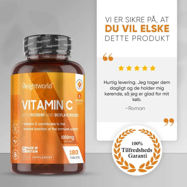 C-Vitamin | Hyben &amp; Bioflavonoider | 180 tabletter | Immun &amp; energi