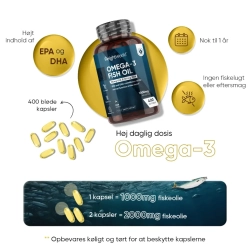 Omega 3 Fiskeolie Kapsler | 3 x 400 stk | Styrker hjerte og hjerne