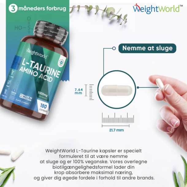L-Taurin | 3 x 180 stk | Tilskud til muskler, restitution og prstation