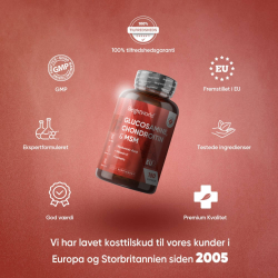Glucosamin &amp; Chondroitin | 180 kapsler | Hyaluronsyre, C-vitamin og gurkemeje