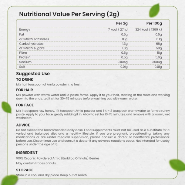 kologisk Amla Pulver | 3 x 200g | Superfood-pulver til hjerte &amp; immunforsvar