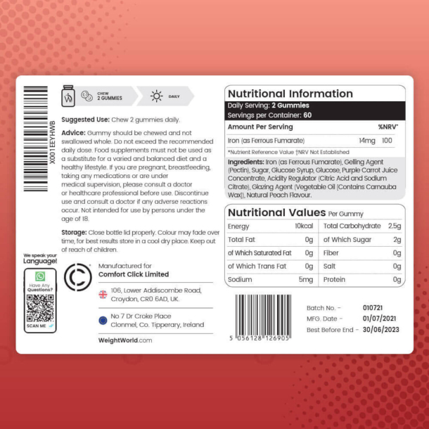 Jern + C-vitamin Gummies | 28 mg | 120 stk veganske vingummier