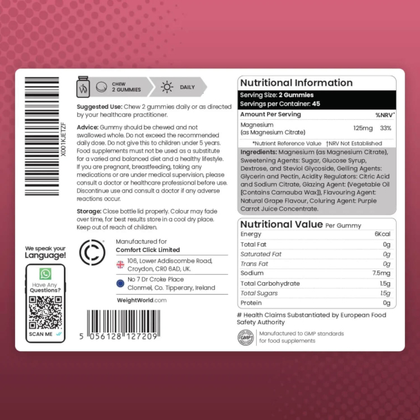 Magnesium Gummies | 3 x 90 stk | Til trthed, knogler og muskler